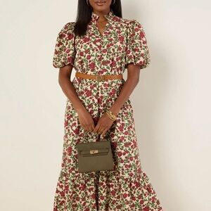 Entro Red and Green Floral Midi Dress